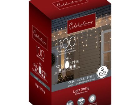 Celebrations Stay Shine Incandescent Mini Clear Warm White 100 ct Icicle Christmas Lights 5.67 ft. Sale