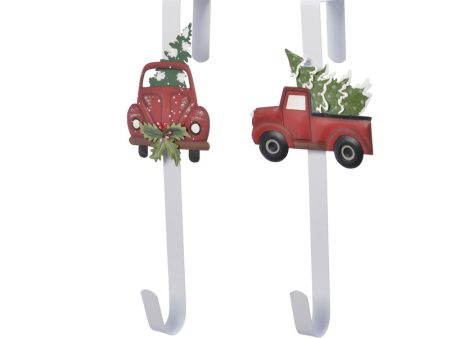 Decoris Red Pickup Truck with Tree Wreath Hanger 1 pk For Discount