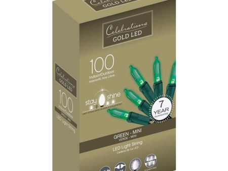 Celebrations Gold LED Mini Green 100 ct String Christmas Lights 33 ft. on Sale