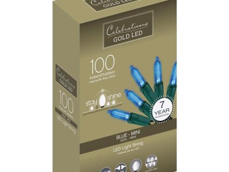 Celebrations Gold LED Mini Blue 100 ct String Christmas Lights 33 ft. on Sale