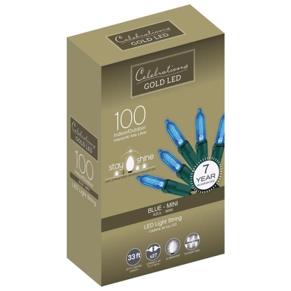 Celebrations Gold LED Mini Blue 100 ct String Christmas Lights 33 ft. on Sale