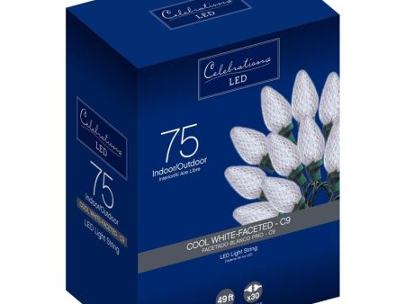 Celebrations LED C9 Cool White 75 ct String Christmas Lights 49 ft. Online Hot Sale