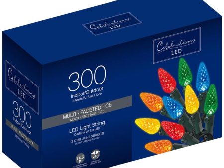 Celebrations LED C6 Multicolored 300 ct String Christmas Lights 74.5 ft. For Sale