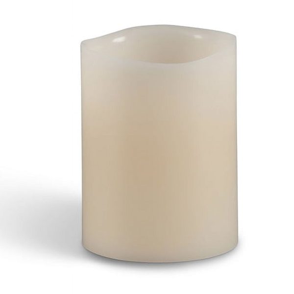 Everlasting Glow Bisque Vanilla Scent Wavy Edge Pillar Flameless Flickering Candle on Sale