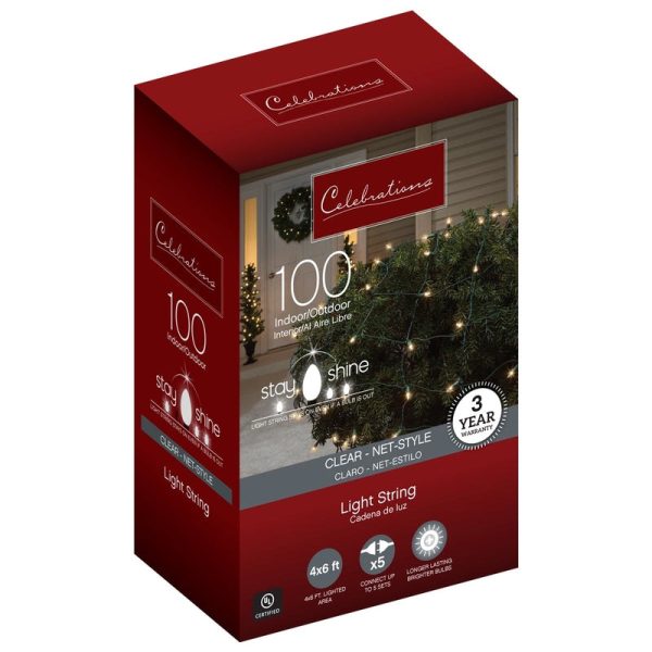 Celebrations Stay Shine Incandescent Mini Clear Warm White 100 ct Net Christmas Lights 6 ft. Online Hot Sale