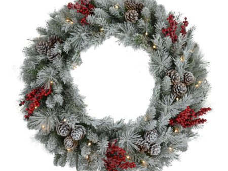 Celebrations Home 30 in. D LED Prelit Warm White Mixed Pine and Berry Wreath For Sale