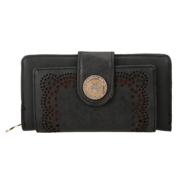 VKP1345-1 Black  -  Multilayer Purse with Hollow Detail Hot on Sale