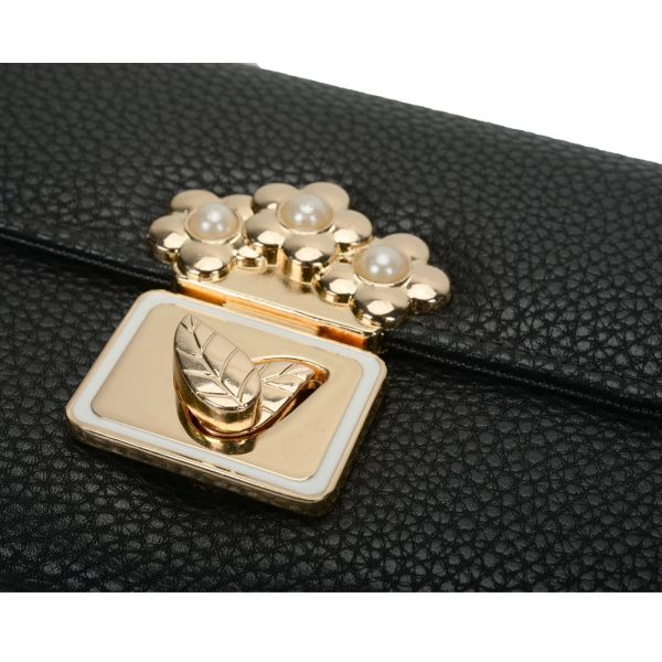 VKP1424 Black  - Chic Leaf Shape Metal Button Flower Pattern Wallet Online