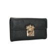 VKP1424 Black  - Chic Leaf Shape Metal Button Flower Pattern Wallet Online