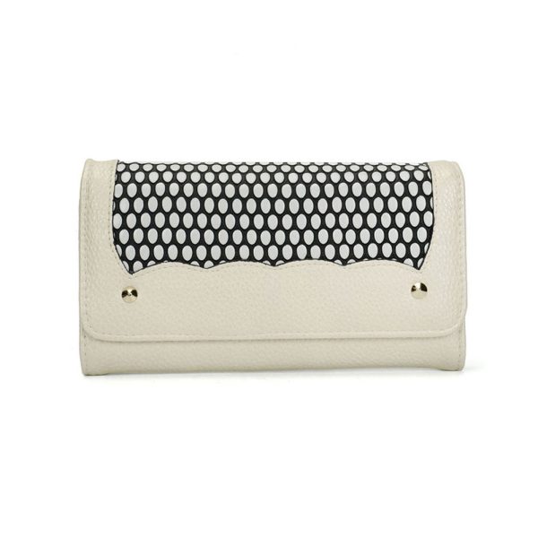 VKP1420 Beige  -  Fashion Wave Point Rivet Wallet Discount