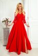 Numoco 309-3 AMBER elegant lace long dress with a neckline - red color For Sale