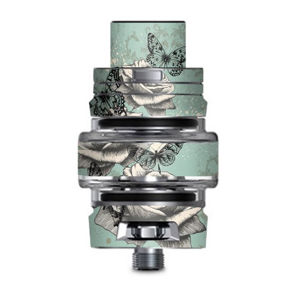 Butterflies Roses Teal Distressed Vintage Smok TFV8 Big Baby V2 Tank Skin Sale